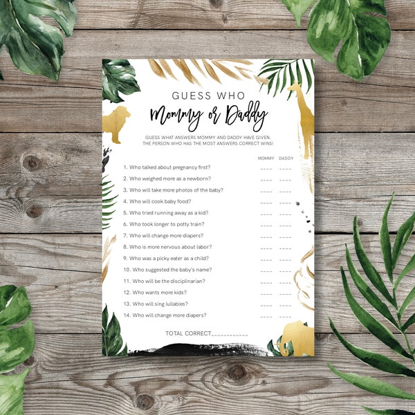 Mommy or Daddy game, Printable Baby shower game, Safari baby Shower, Safari Animals Shower, Instant Download, Templett, Editable