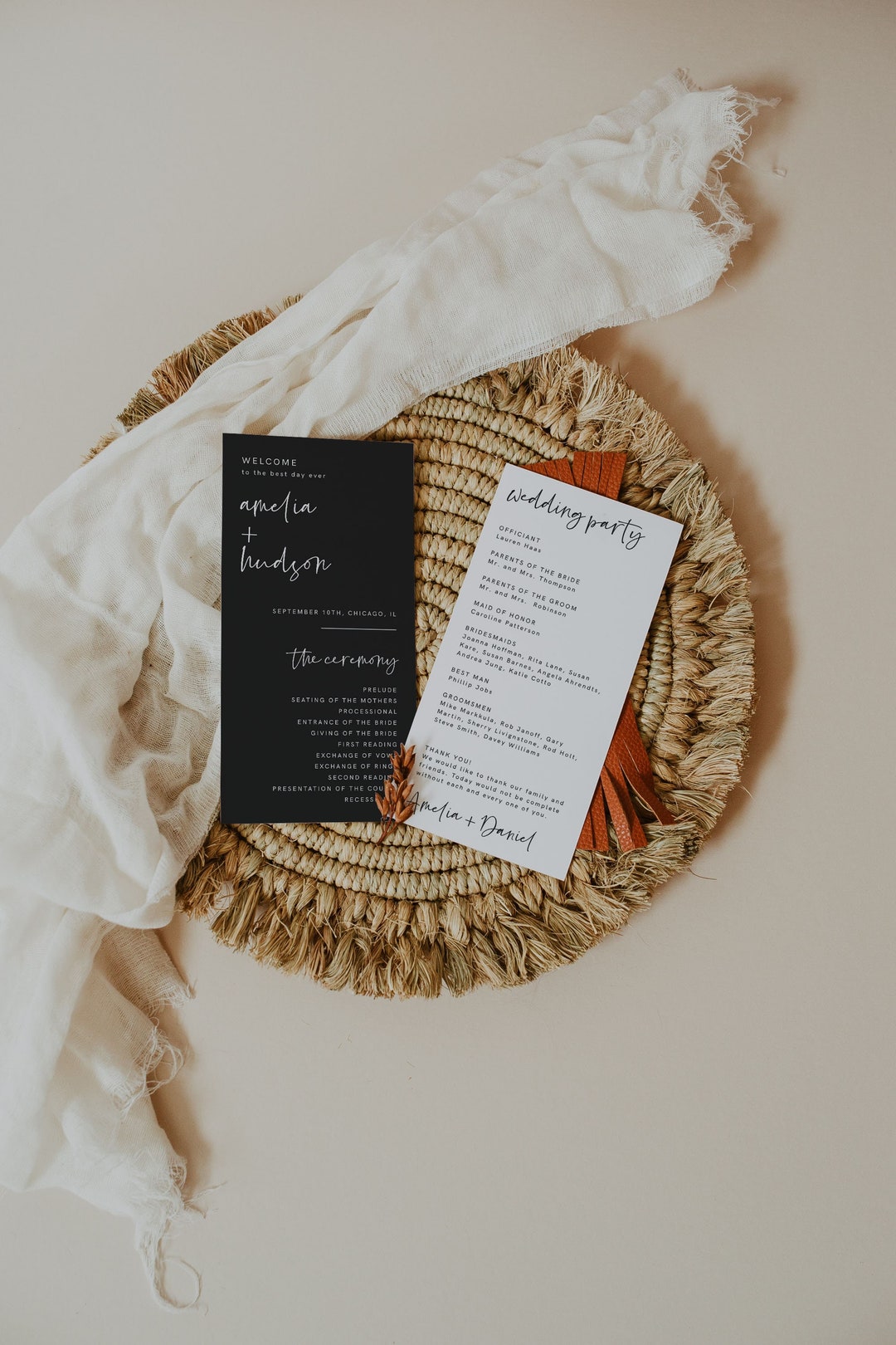 Boho Wedding Program Template, Modern Wedding Program, Black Program ...