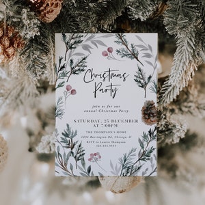 Modèle d'invitation de fête de Noël, invitation de Noël pin, invitation de vacances, invitation de Noël, téléchargement immédiat, modifiable, 63