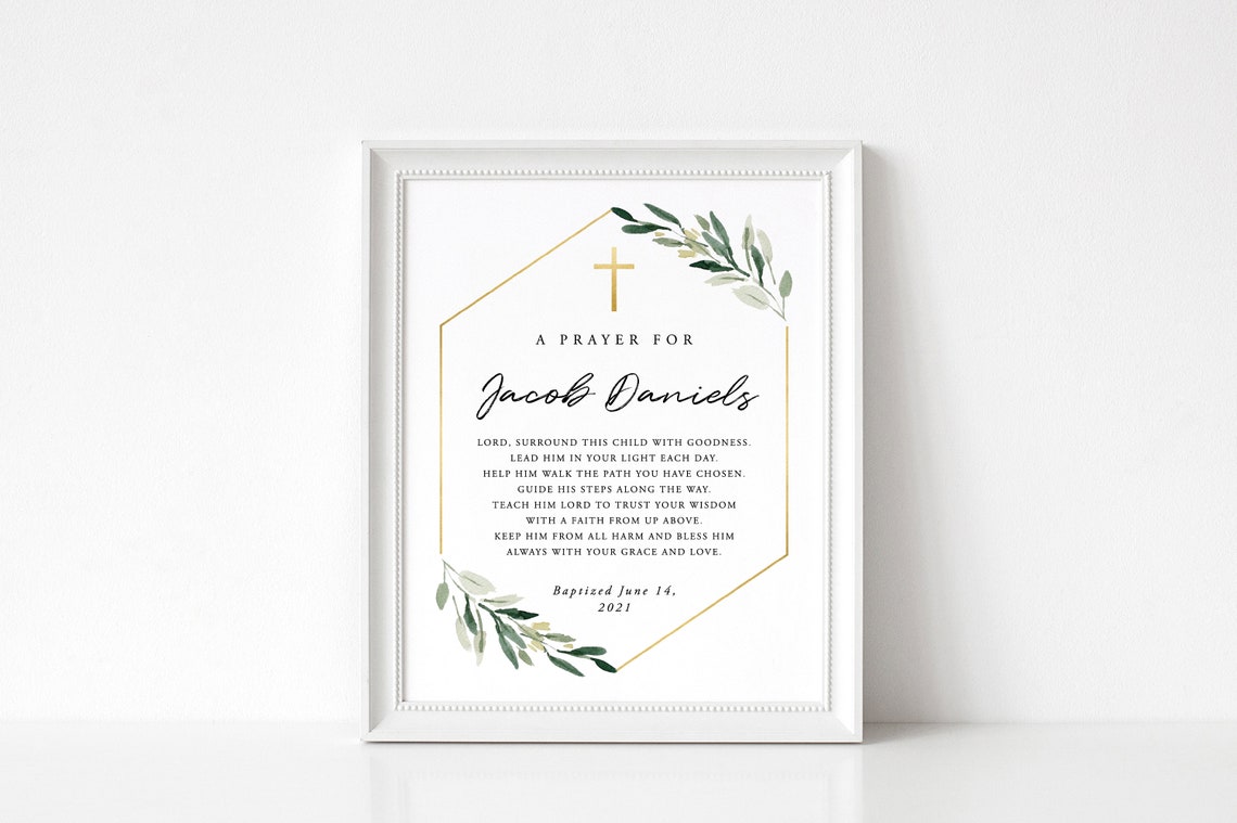 Baptism Prayer Sign Template Personalized Prayer Sign | Etsy