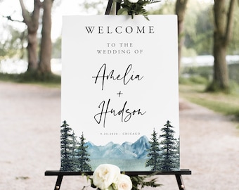 Mountain Welcome Sign, Lake, Printable Wedding Rustic Pine Mountain, Bridal Shower Sign, Editable Template, Instant Download, Templett, 005