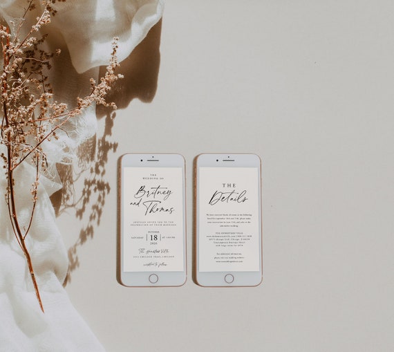 Minimalist Electronic Minimalist Wedding Invitation, Wedding Digital, Modern Online Invitations, Details, Evite, Smartphone Invitation, 86