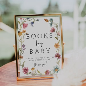 Boho Book for Baby Sign, Printable Baby Shower Book for Baby Sign, Wildflower Baby Shower Book Sign, Girl Baby Shower, Instant, Editable, 55