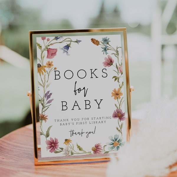 Livre bohème pour baby shower, livre imprimable Baby Shower pour bébé signe, signe de livre de baby shower fleurs sauvages, baby shower fille, instantané, modifiable, 55