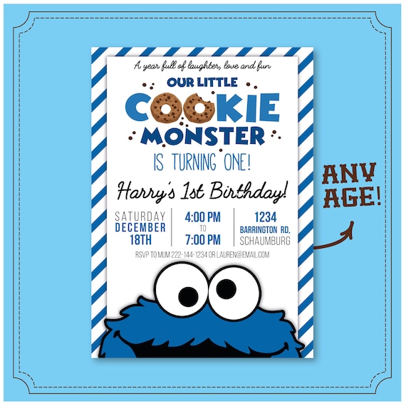 Cookie Monster Birthday Invite Cookie Monster Invitation Etsy