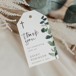 Baptism Favor Tags Template, Printable Baptism Favor Tag, First Communion Tags, Greenery Baptism Tags, Thank You Tags, Instant Download, 035