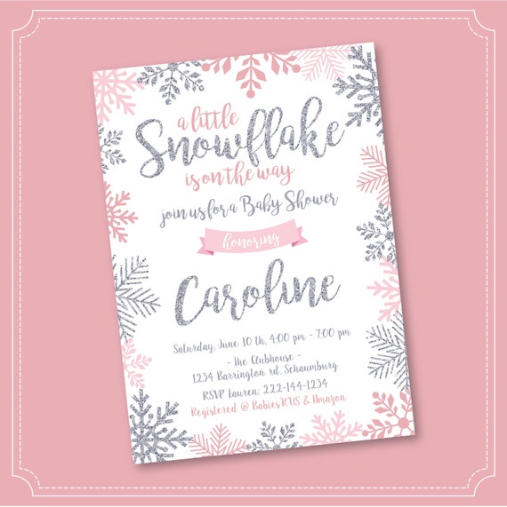 snowflake baby shower invitation, winter wonderland baby shower invitation,  girl snowflake baby shower, winter baby shower invitation, boy