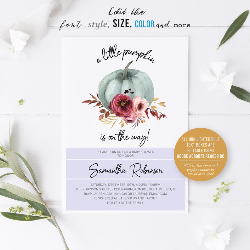 Pumpkin Baby Shower Invitation Template EDITABLE Printable - Etsy