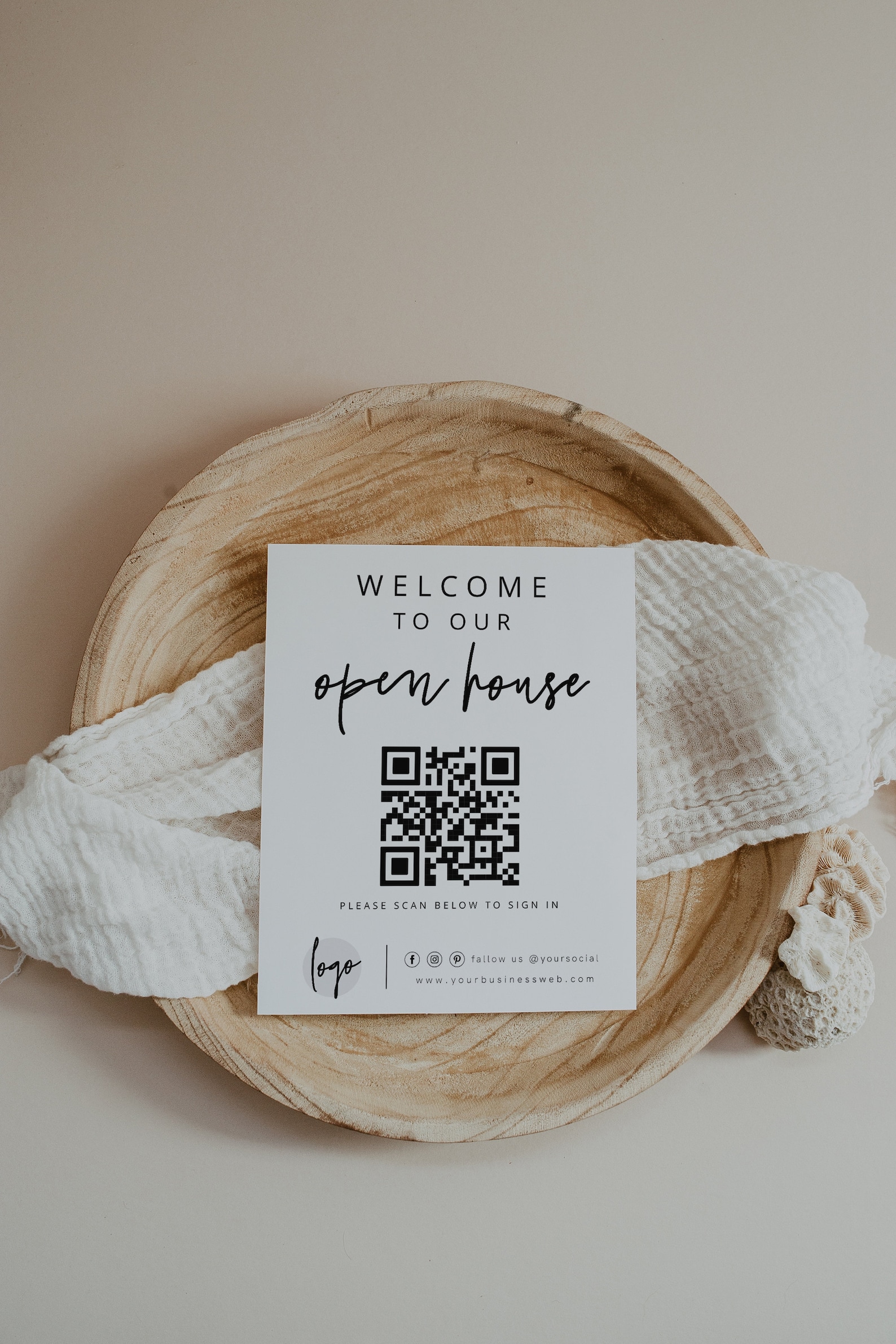 Open House Sign in Sheet W/ QR Code Template, Printable Sign for ...
