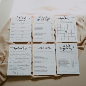 Modern Bridal Shower Game Bundle, Minimal Bridal Shower Game Kit, Bridal Shower Games Printable, Simple Bridal Games, Download, Template, 41