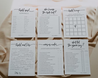 Modern Bridal Shower Game Bundle, Minimal Bridal Shower Game Kit, Bridal Shower Games Printable, Simple Bridal Games, Download, Template, 41