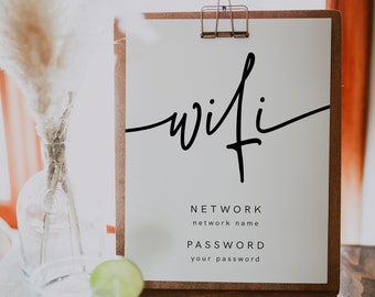 WiFi-wachtwoordbord afdrukbaar, bewerkbare sjabloon WiFi-teken, 4 x 6, 5 x 7, 8 x 10, 100% bewerkbare tekst, direct downloaden, Templett, 41