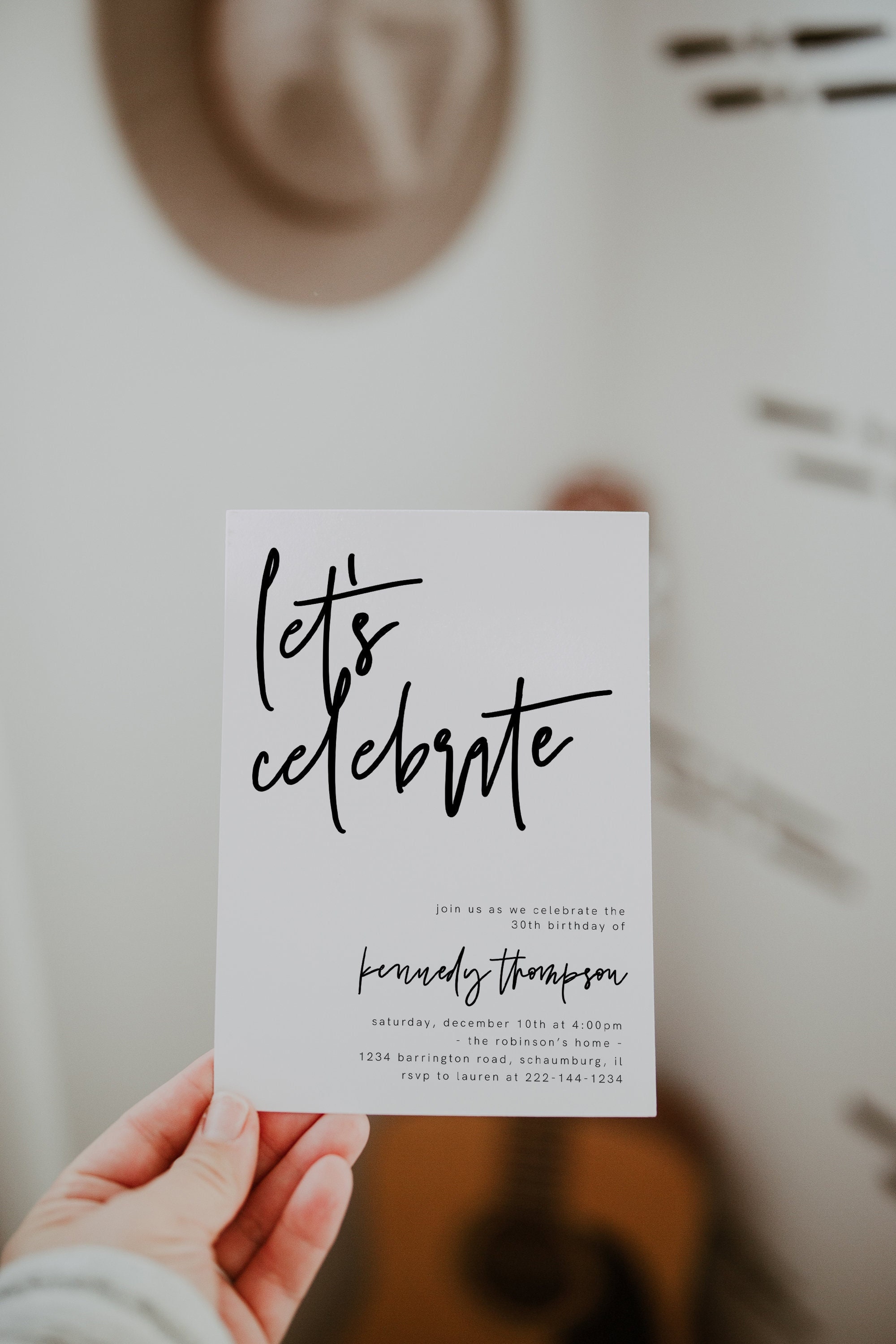 Let's Celebrate Party Invitation Editable Template, Surprise Birthday Party Invites, Anniversary Invites, Black White Invite, 41