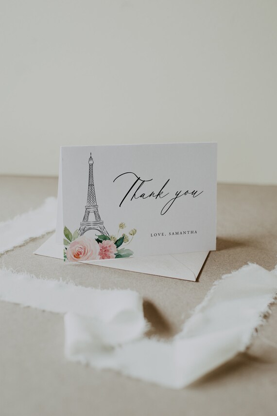 Paris Thank You Card Template Paris Bridal Shower Bridal | Etsy