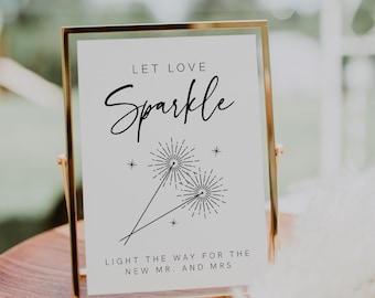 Sparkler Send Off Sign Printable, Let Love Sparkle Sign, Modern Minimalist Wedding Sign, Editable Table Top Sign, Instant Download, DIY, 003