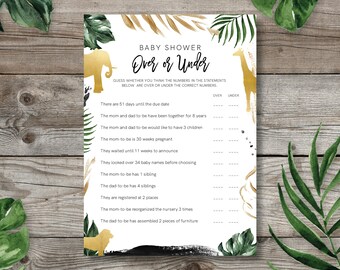 Over or Under Baby Shower Game, Safari baby Shower Template, Animals Baby Shower, Instant Download, Templett