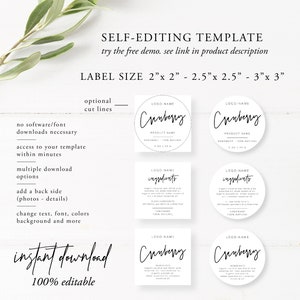 Ingredients Label Template, Jar Label, Round Product Label, Circle ...