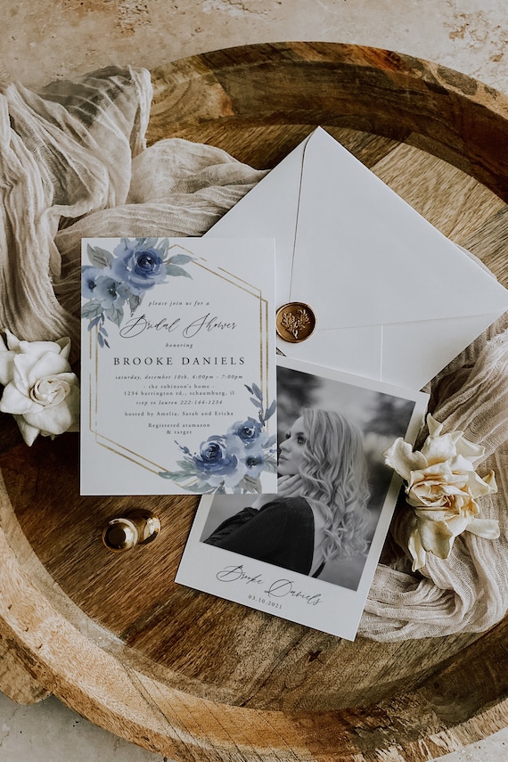 Dusty Blue Bridal Invitation Template, DiY Bridal Shower Invitation, Dusty Blue, Blue Navy Floral Wedding, Blue Floral Invite, Download, 06