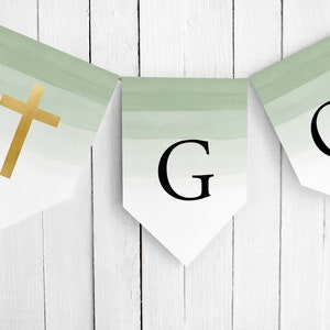 Baptism Banner Template, Green Watercolor Baptism, Custom Banner, Christening Banner, Editable bunting, DOWNLOAD, Templett, 17