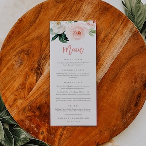 Szablon menu Blush Floral, menu weselne Blush, boho, menu urodzinowe, menu weselne do druku, tekst w 100% edytowalny, natychmiastowe pobieranie, szablon