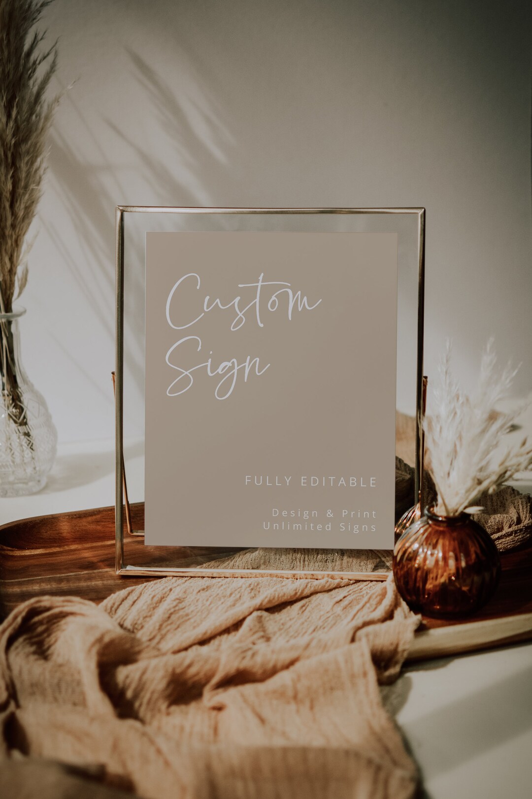 Modern Wedding Sign Template, Custom Sign, Boho Wedding Signage, Beige ...