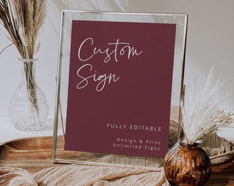 Modern Wedding Sign Template, Custom Sign, Boho Wedding Signage, Burgundy Navy, Burgundy Wedding, Printable Signs, Editable Sign, 43