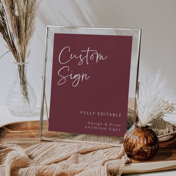 Modern Wedding Sign Template, Custom Sign, Boho Wedding Signage, Burgundy Navy, Burgundy Wedding, Printable Signs, Editable Sign, 43