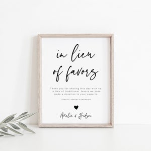 In Lieu of Favors Sign Template, Modern Wedding Donation Sign, Minimalist, Editable Charity Card Sign, Shower Signage DIY Printable, 003 image 2
