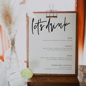 Modern Wedding Bar Menu Template, Minimalist Bar Menu Wedding Sign, Wedding Drink Sign Printable Template EDITABLE, Download, 41