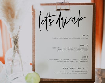 Modern Wedding Bar Menu Template, Minimalist Bar Menu Wedding Sign, Wedding Drink Sign Printable Template EDITABLE, Download, 41