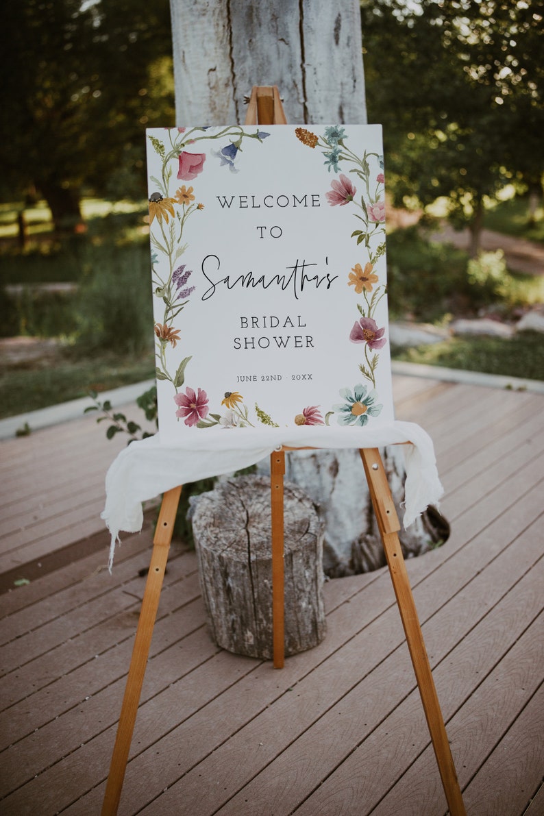 Wildflower Bridal Shower Welcome Sign Template, Wildflower Bridal Shower, Floral Sign, Floral Bridal Sign, Download, Editable, Boho, 55 image 2