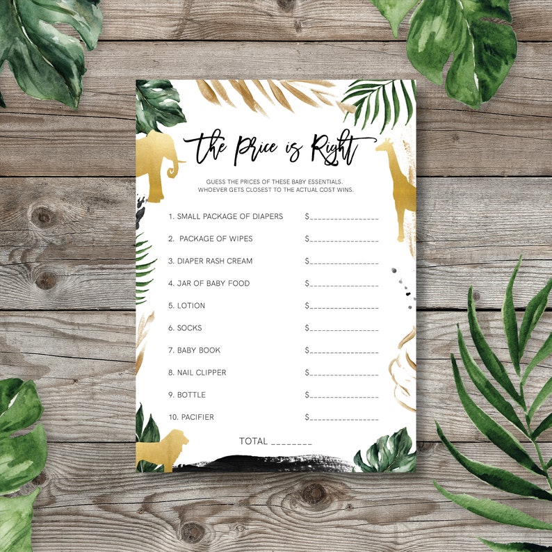 The Price Is Right Baby Shower Game Template Safari baby Etsy