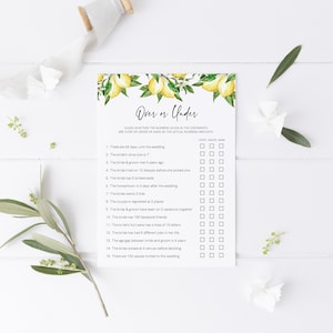 Over or Under Bridal Shower Game, Summer Citrus Lemon Bridal Shower Template, Guess Who Said It, Instant Download, Templett