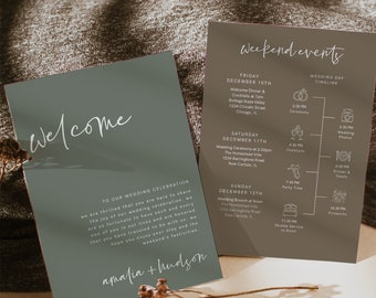 Boho Wedding Timeline Template, Wedding Timeline, Sage Green, Event Timeline, Wedding Itinerary, Weekend Schedule Printable, Welcome Bag, 43