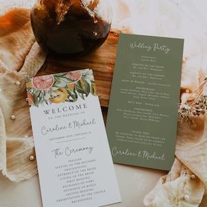 Orange Wedding Program Template, Citrus Wedding Program, Rustic Wedding Program, Printable Program Wedding, Instant, Template, 18