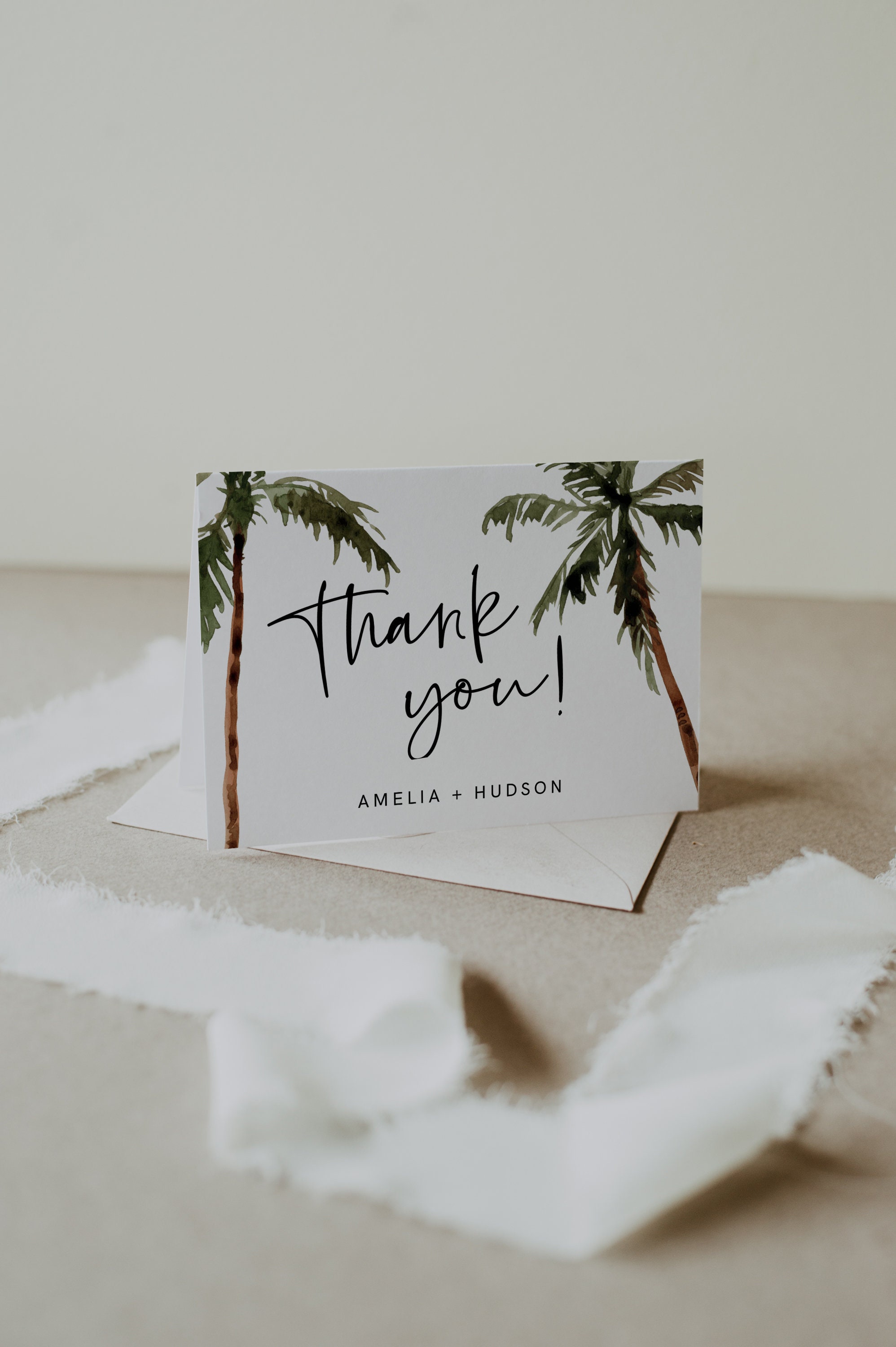 Palm Tree Thank You Card Template Tropical Wedding Bridal - Etsy
