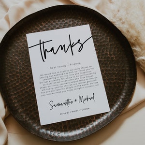 Tarjeta de agradecimiento moderna, carta de agradecimiento, menú de boda imprimible, plantilla editable, descarga instantánea, Templett, 41