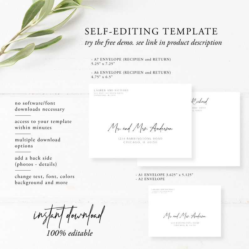 Minimalist Envelope Address Template, Minimalist Wedding Envelope, Printable Wedding Envelope, Editable Envelopes, Elegant, Calligraphy, 89 image 5