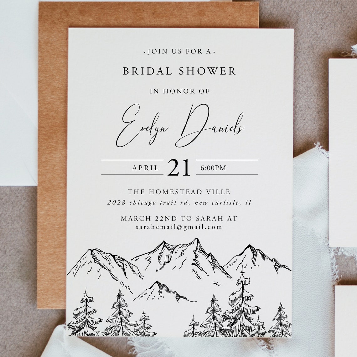 Mountain Bridal Shower Invitation Mountain Woodland Pine Etsy