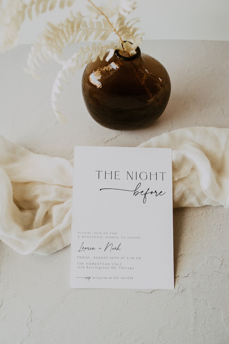 Minimalist Rehearsal Dinner Invitation, Modern Minimalist Wedding Rehearsal Invite, Elegant Dinner Invite, Editable, Template, Instant, 89 image 1