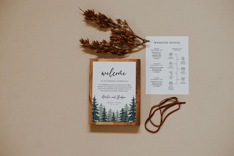 Pine Wedding Timeline Template, Wedding Timeline, Event Timeline, Wedding Itinerary, Weekend Schedule Printable, Welcome Bag, 005 image 1