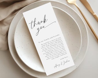 Minimalist Thank You Place Card, Wedding Thank You Napkin Note, Printable Thank You Letter, Place Setting Thank You, Menu Thank You, 137
