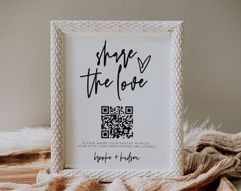 Share the Love QR Code Sign, Photo Album Share QR Code, Photo Sharing App, Google Photos, Editable, Template, Modern Minimalist Wedding, 41