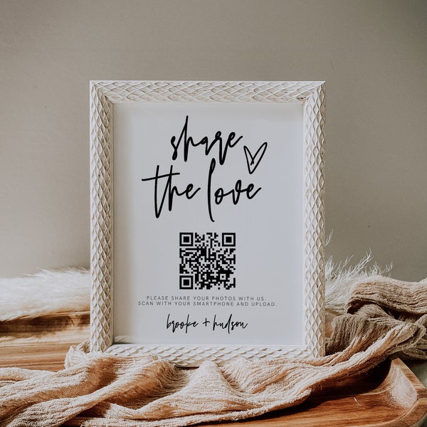 Share the Love QR Code Sign, Photo Album Share QR Code, Photo Sharing App, Google Photos, Editable, Template, Modern Minimalist Wedding, 41