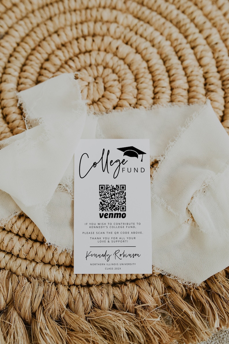 College Fund QR Card, Graduation QR Code Card Printable, Graduation Venmo Card Template, Modern Minimalist Graduation Donation Fund DIY, 41 image 1