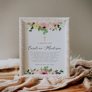 Baptism Prayer Sign Template, Personalized Prayer Sign, Editable Baptism Gift Girl, Baptism Sign, Flower Baptism, Instant, Floral Blush, 67