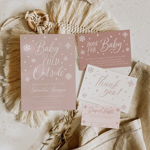 Baby It&#39;s Cold Outside Baby Shower Invitation, Winter Wonderland Baby Shower, Modern Pink Girl Baby Shower, Editable, Template, Instant, 129