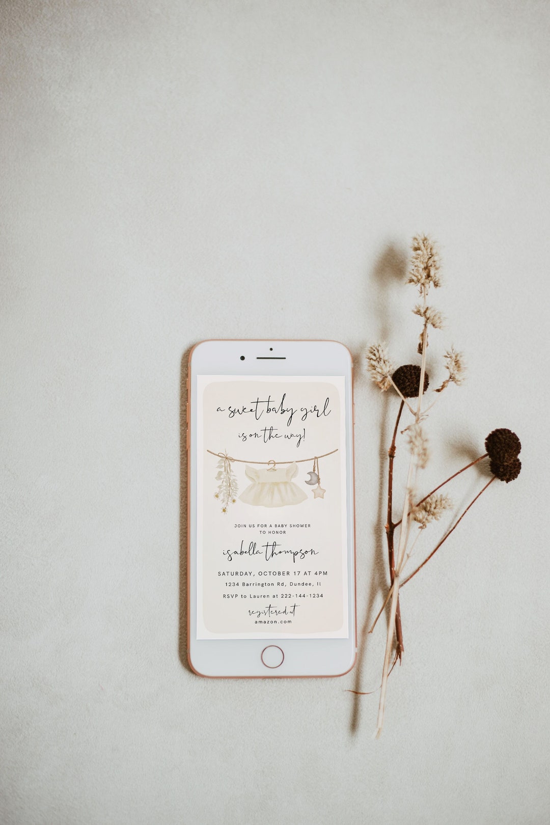 Girl Baby Shower Text Message Invitation Template, Electronic, Girl ...