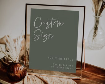 Modern Wedding Sign Template, Custom Sign, Boho Wedding Signage, Sage Green, Printable Signs for Party,  Editable Sign, Templett, 43
