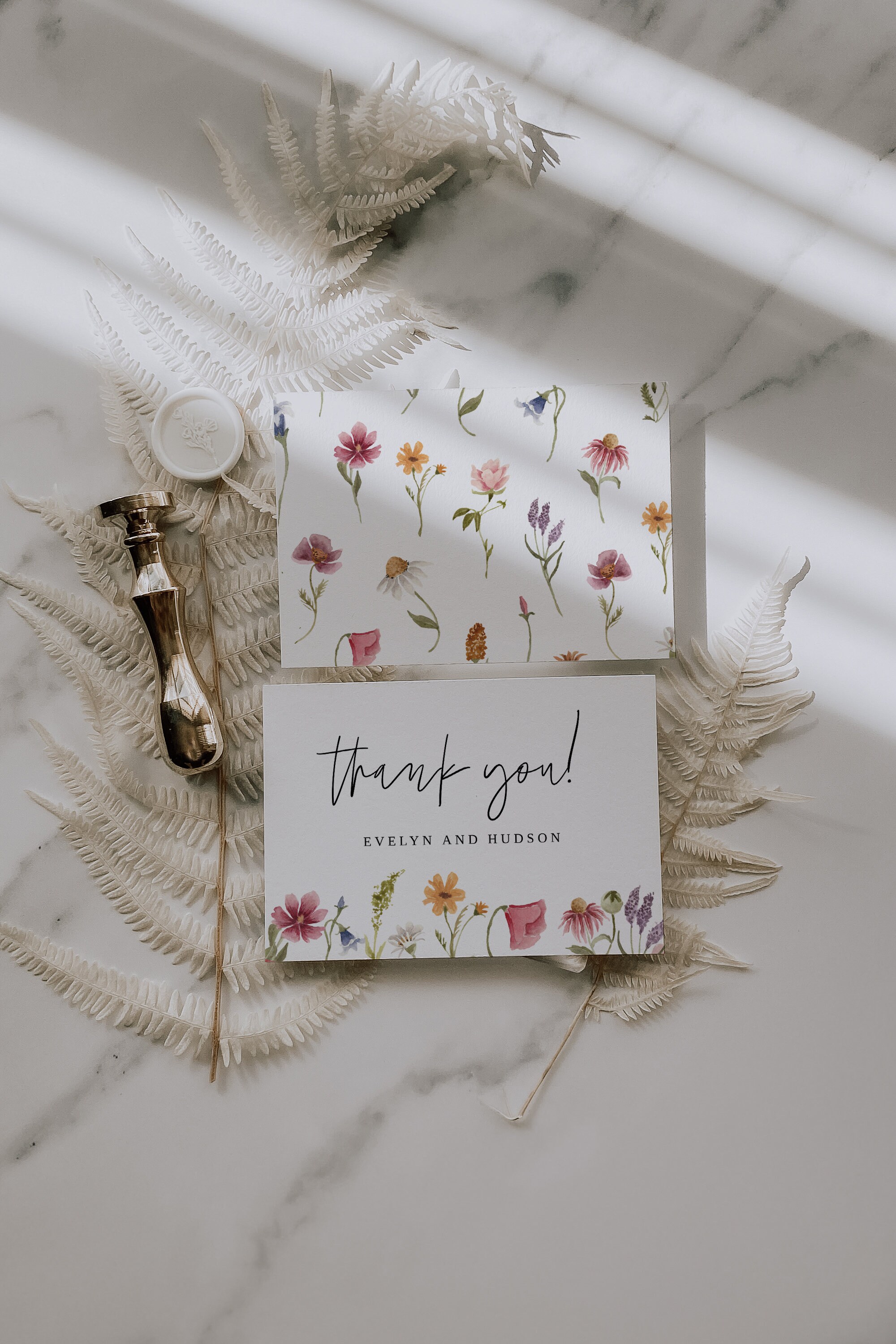 Wildflower Wedding Thank You Card Template, Bright Floral Thank You ...
